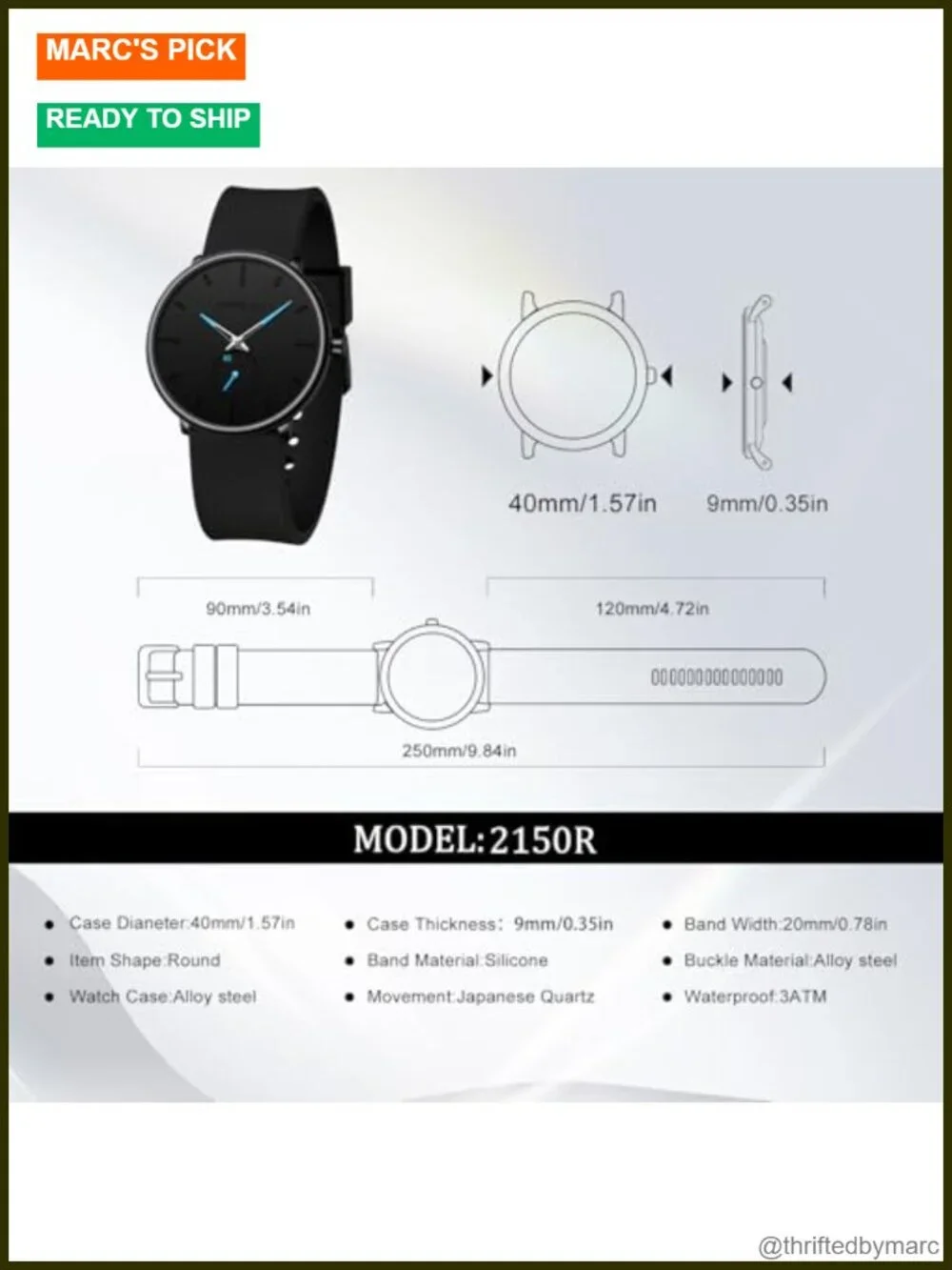 Ultra Thin Quartz Wristwatch with Silicone Band, Water Resistant, Unisex